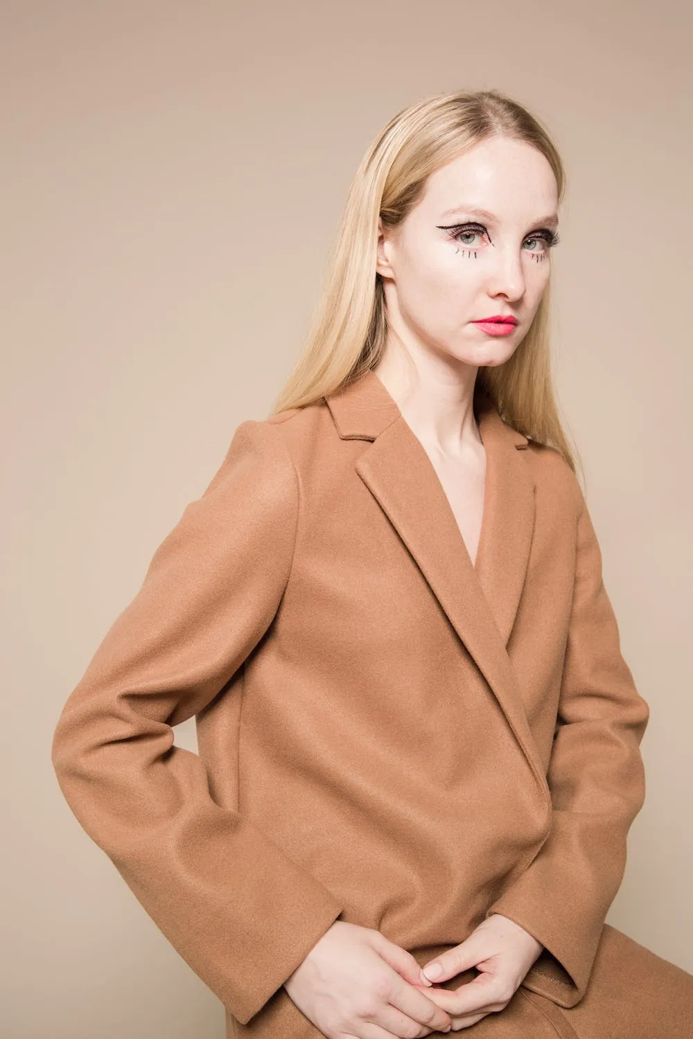 Blend Camel Notch Lapel Mid-Long Coat