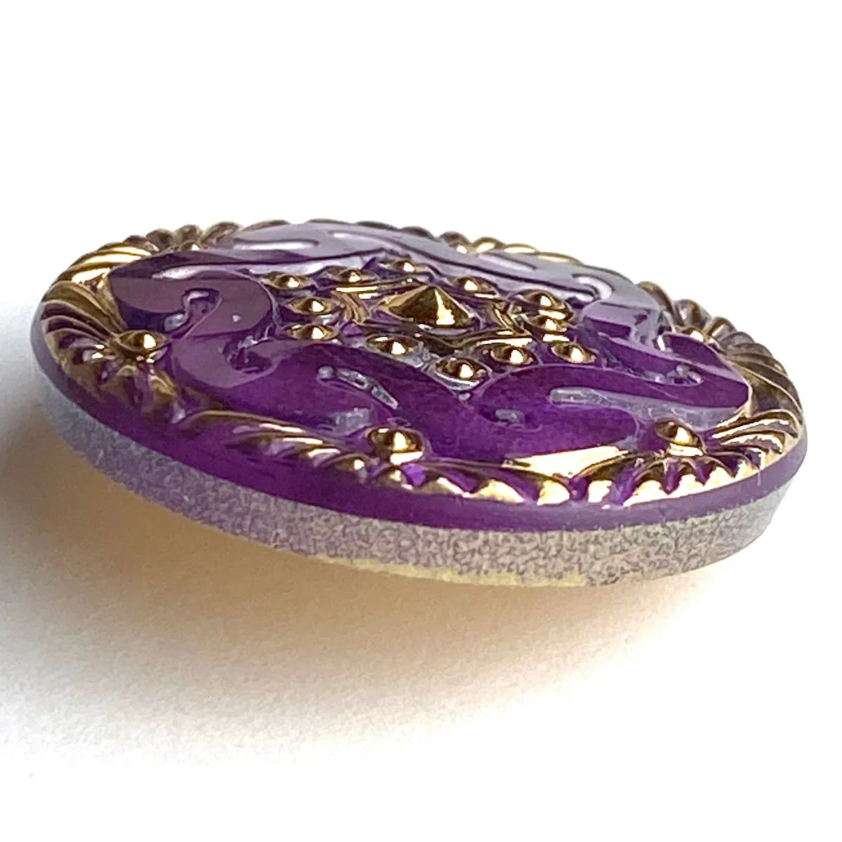 Bright Purple Czech Glass Button, 1-1/16", Handpainted by Susan Clarke #SC1519H