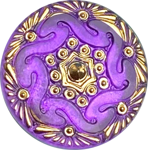Bright Purple Czech Glass Button, 1-1/16", Handpainted by Susan Clarke #SC1519H