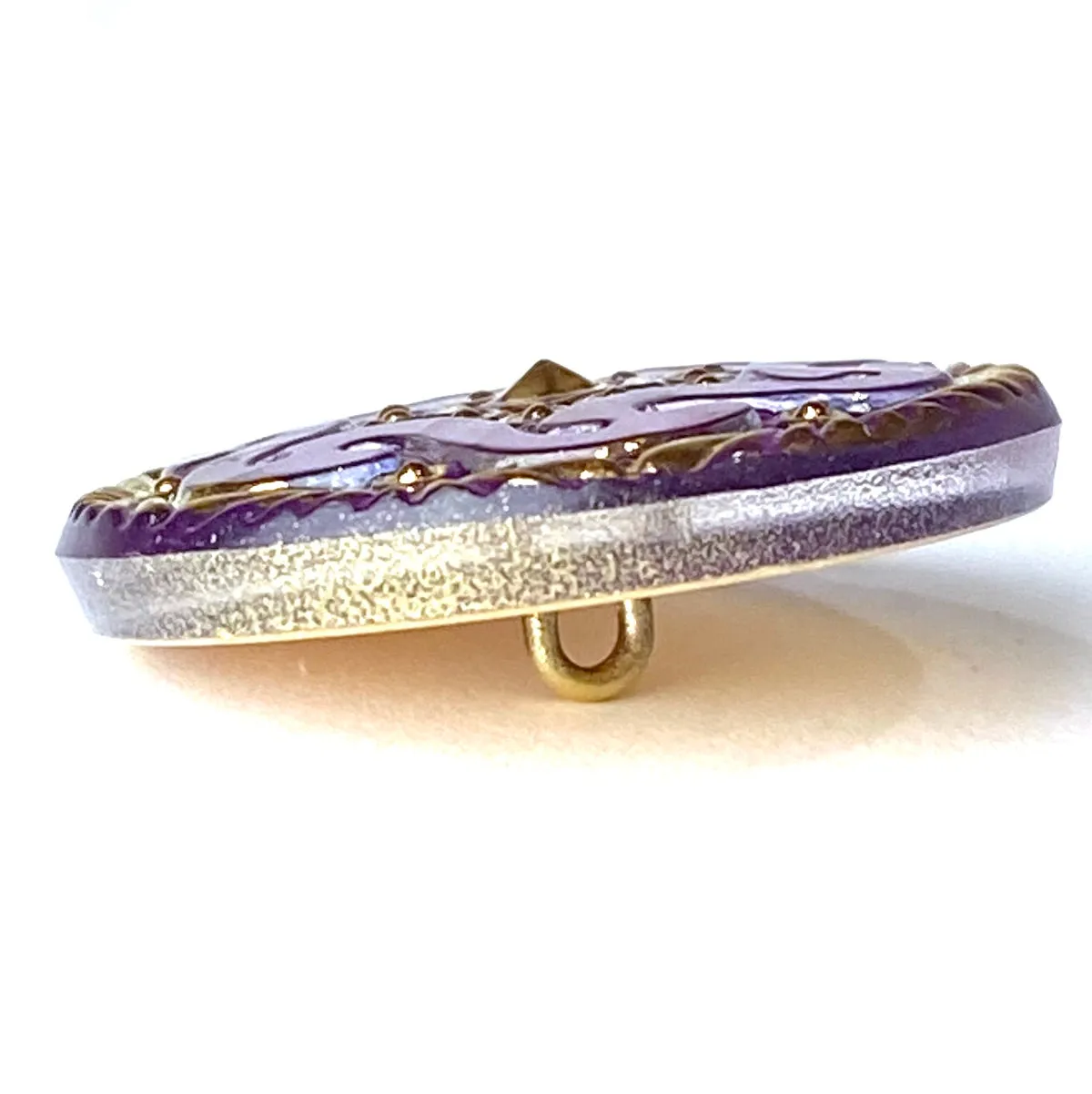 Bright Purple Czech Glass Button, 1-1/16", Handpainted by Susan Clarke #SC1519H