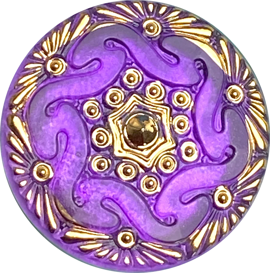 Bright Purple Czech Glass Button, 1-1/16", Handpainted by Susan Clarke #SC1519H