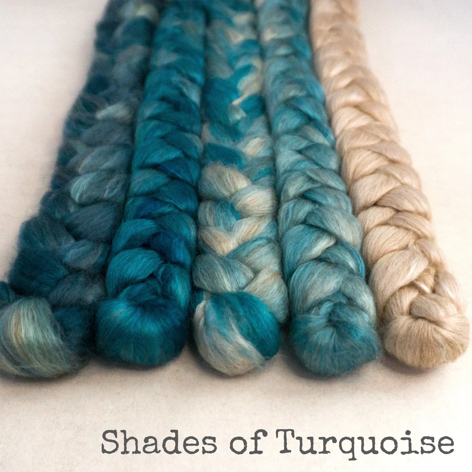 Camel Silk Roving - Shades of Turquoise - Bundle