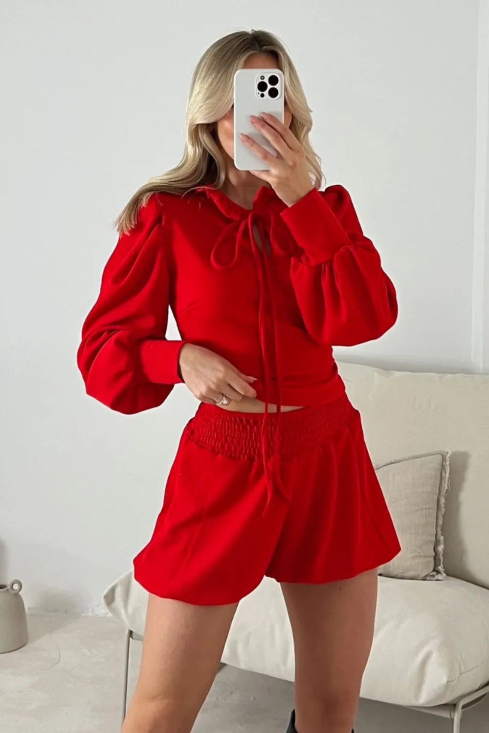 Candice red shorts and blouse co-ord