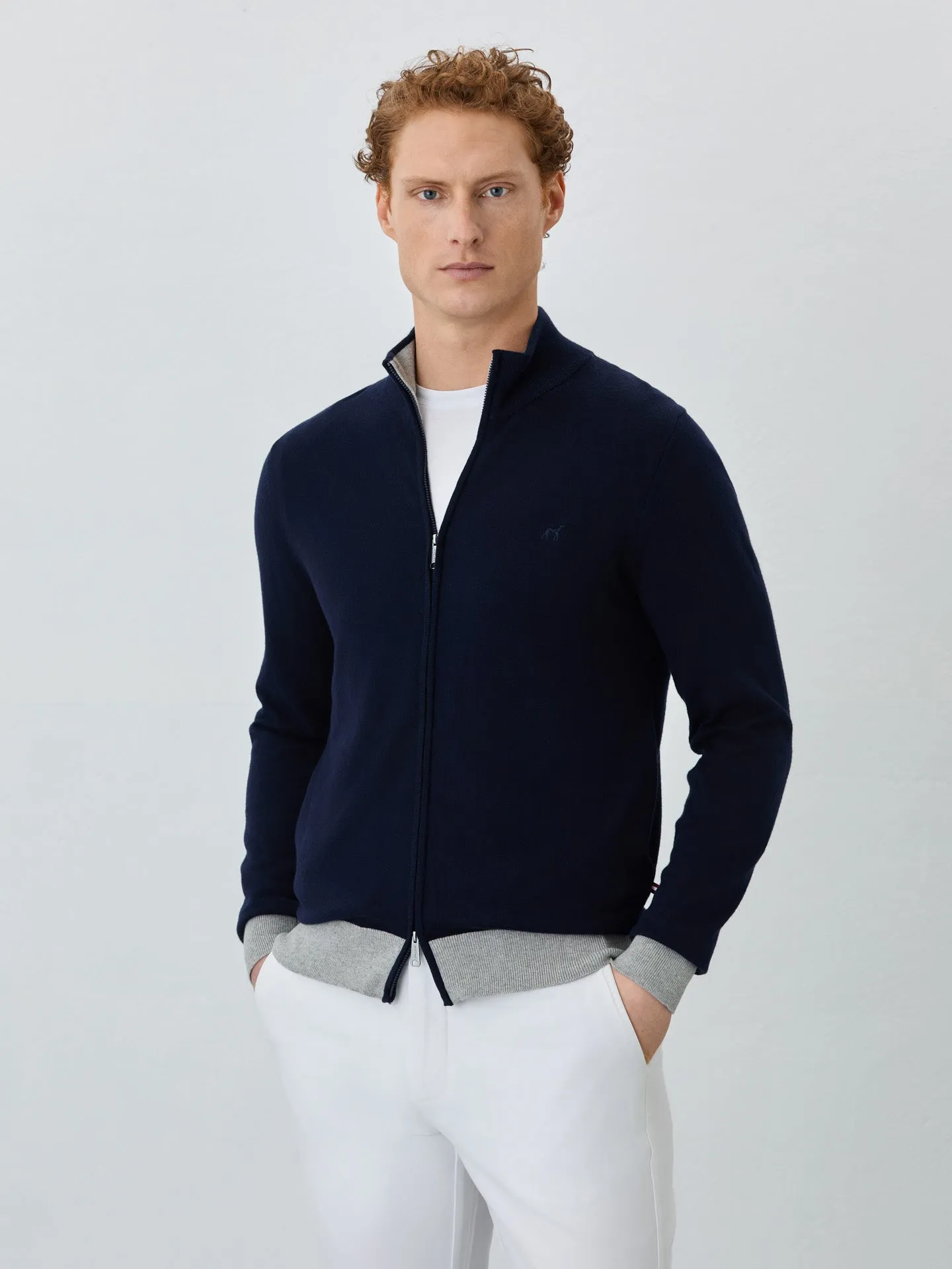 Cardigan With Logo Embroidery In Wool And Cashemere Blend