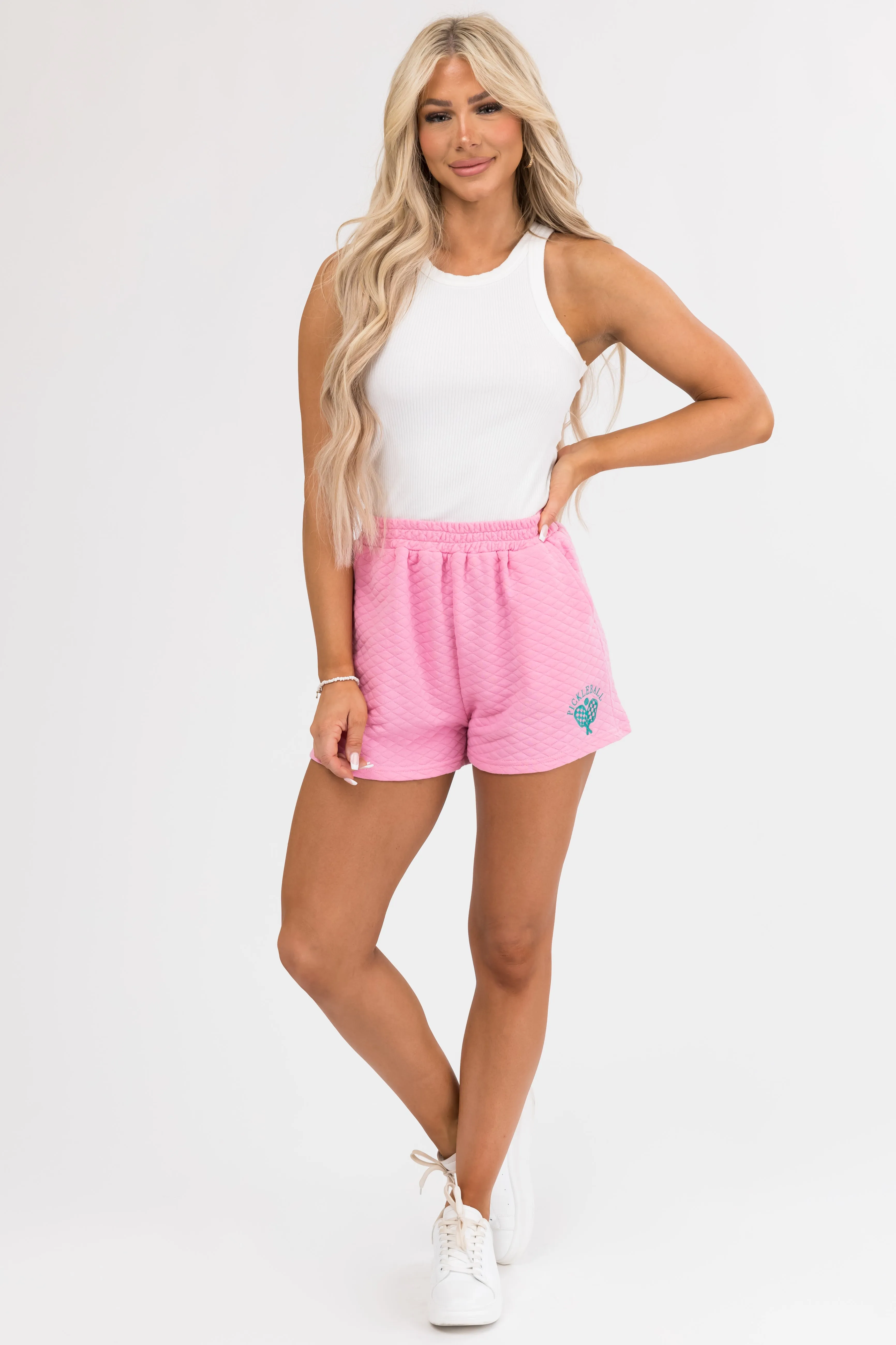 Carnation Quilted 'Pickleball' Graphic Shorts