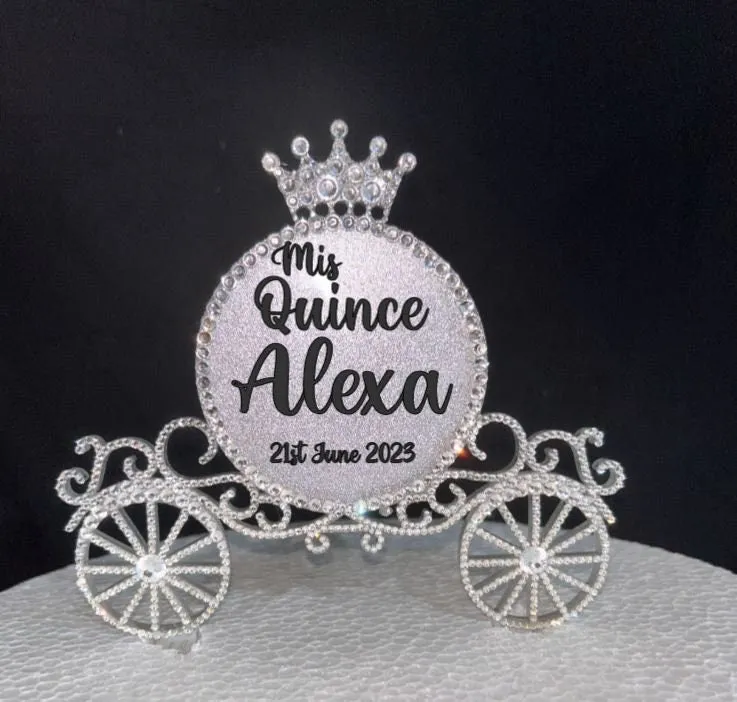 Carriage Cake topper - Swarovski crystal elements - Quincinera FAIRYTALE Princess carriage design, Cake decoration by Crystal wedding uk
