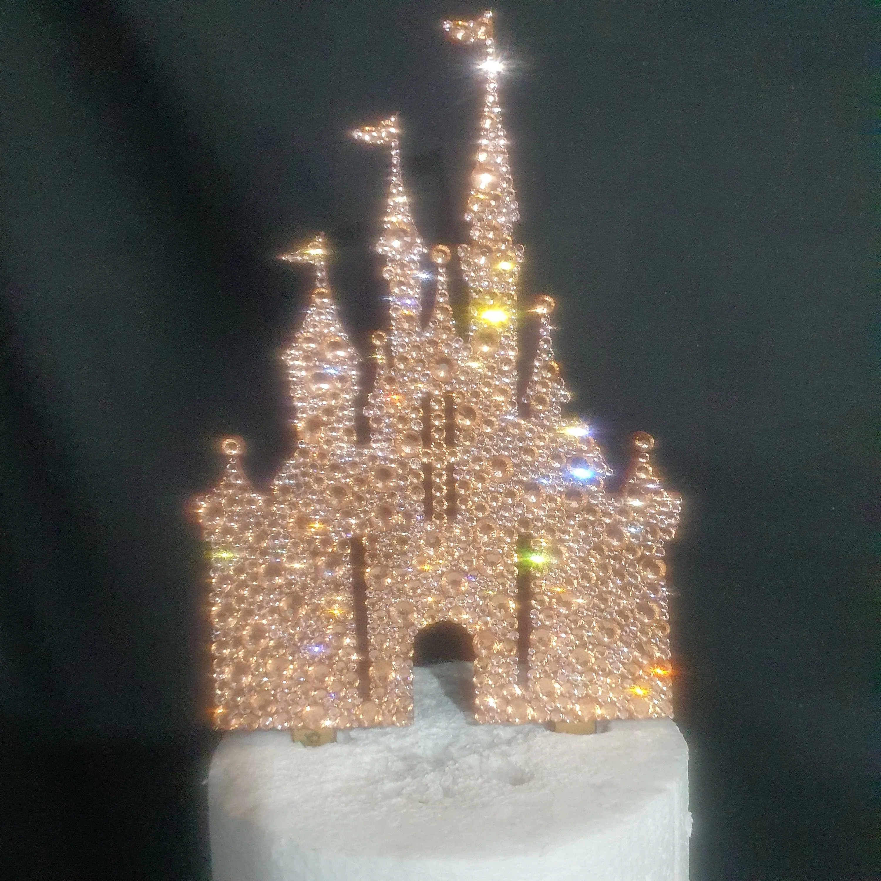 Castle Cake topper -rose-gold Swarovski crystal elements  - FAIRYTALE CASTLE design, Cake decoration by Crystal wedding uk