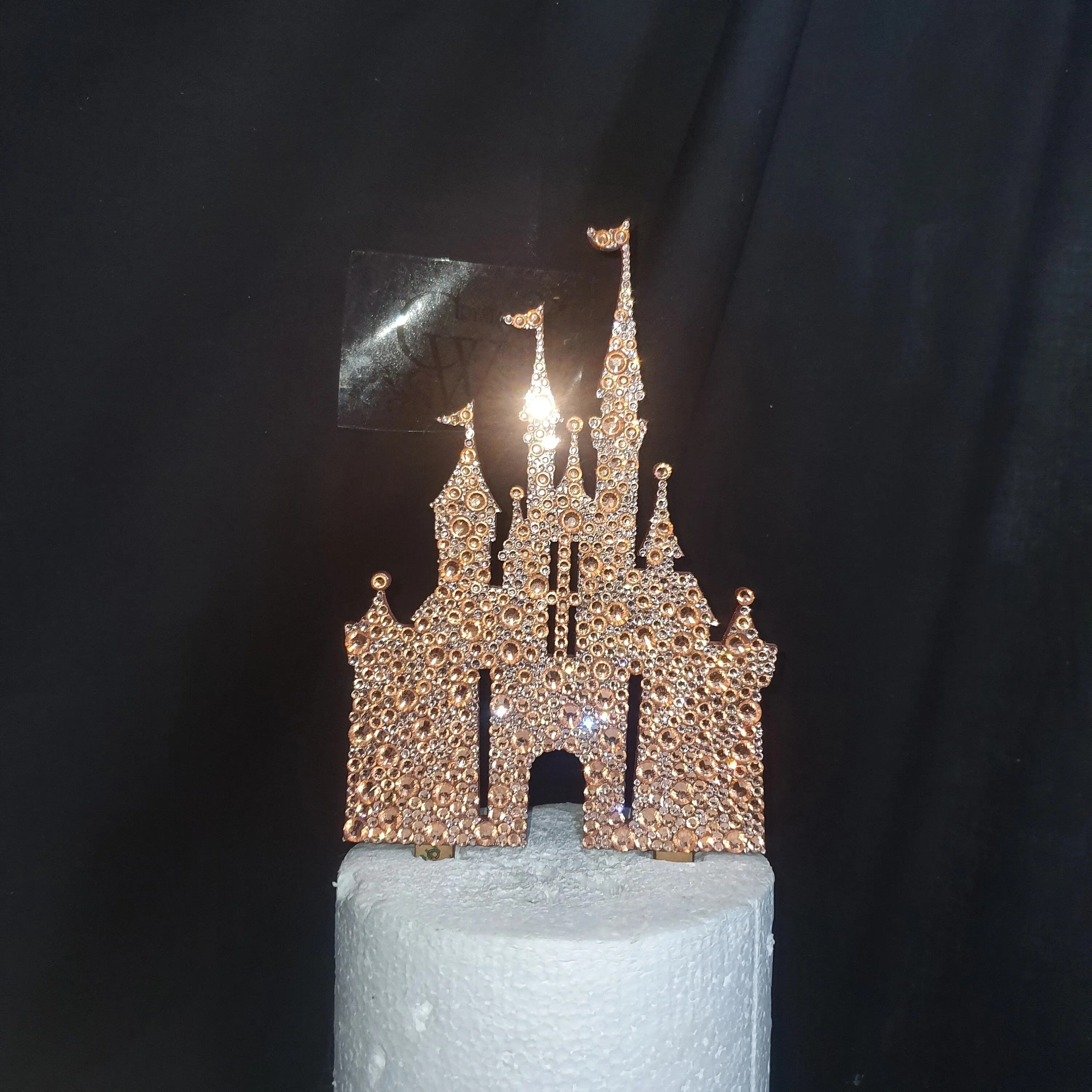 Castle Cake topper -rose-gold Swarovski crystal elements  - FAIRYTALE CASTLE design, Cake decoration by Crystal wedding uk