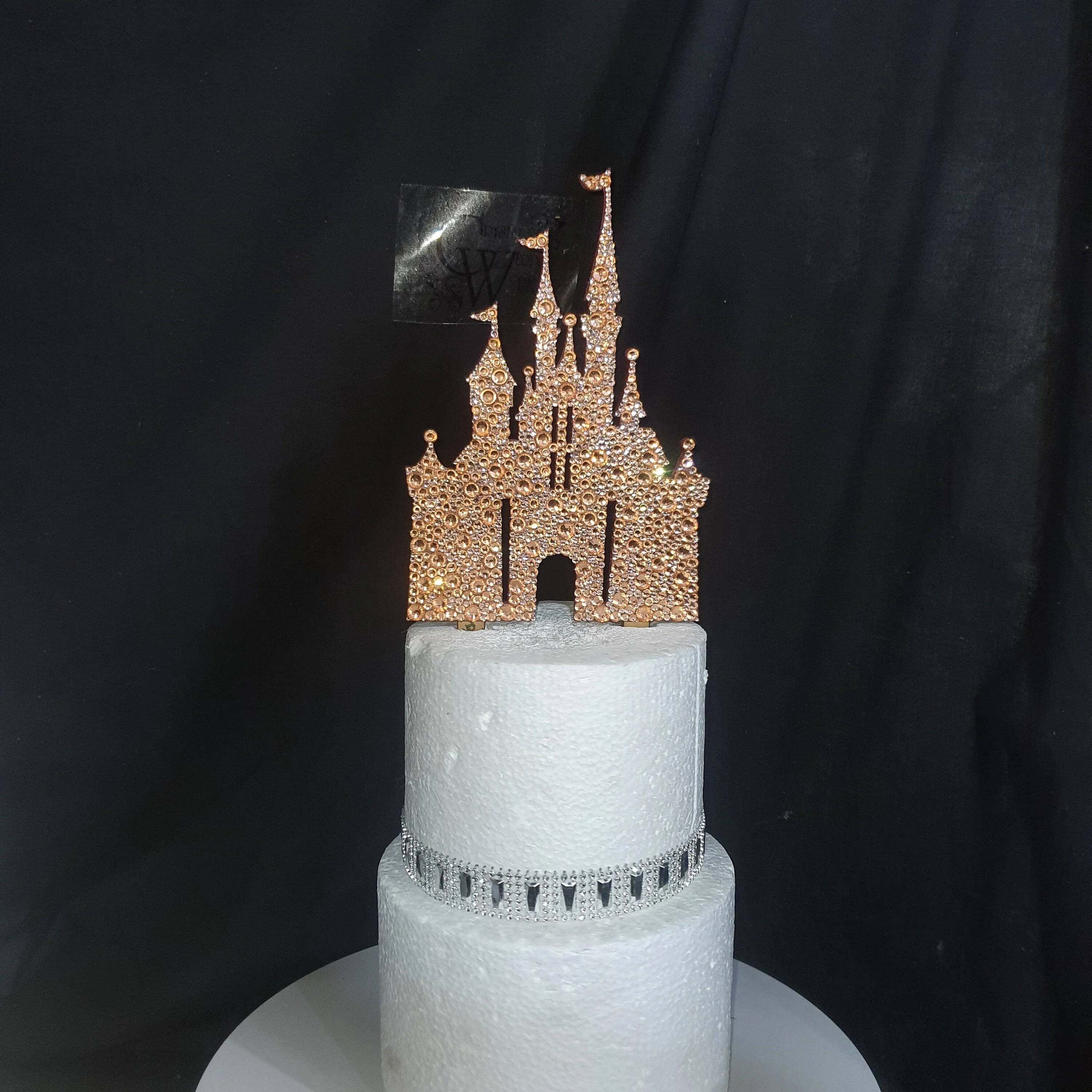 Castle Cake topper -rose-gold Swarovski crystal elements  - FAIRYTALE CASTLE design, Cake decoration by Crystal wedding uk