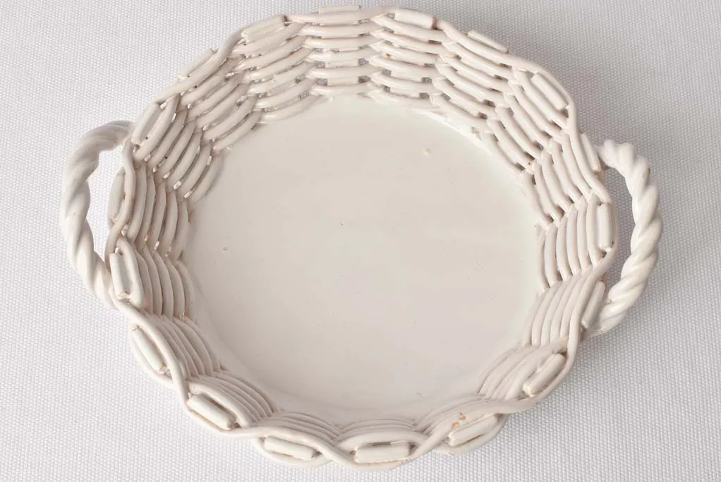 Ceramic Émile Tessier openwork fruit basket - white 9½"