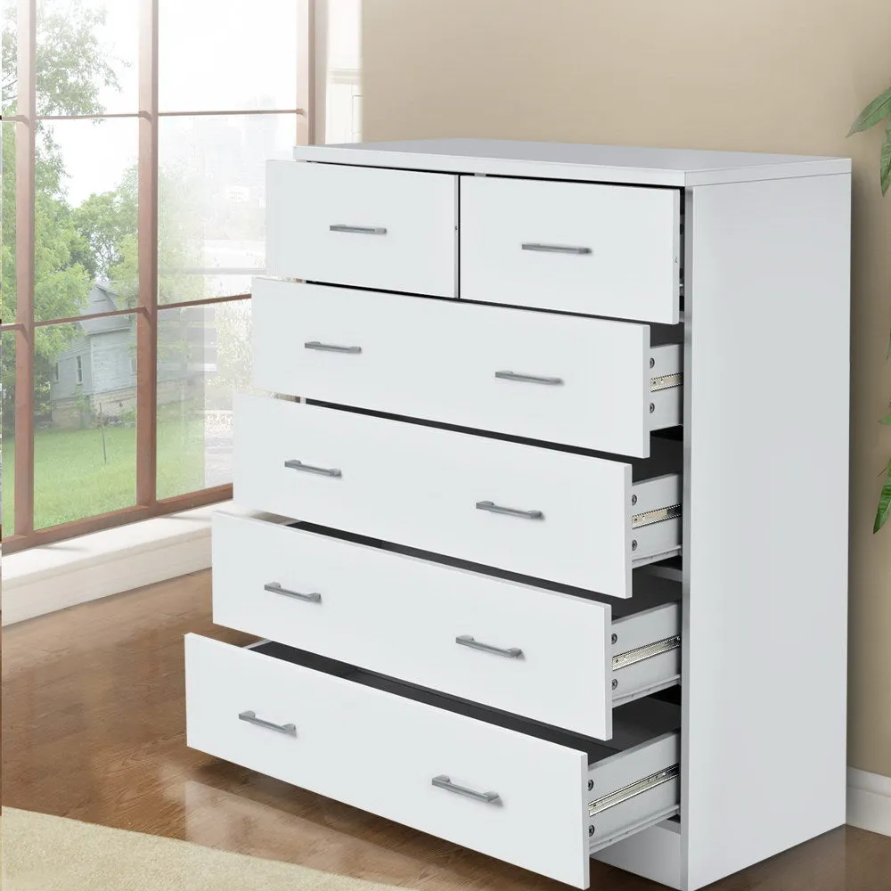 Chest Of drawer 6 Drawers Tallboy Storage Bedroom Furniture White