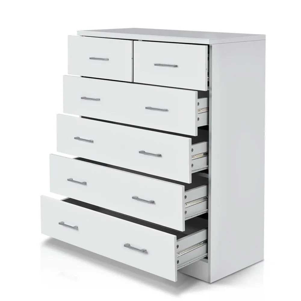 Chest Of drawer 6 Drawers Tallboy Storage Bedroom Furniture White