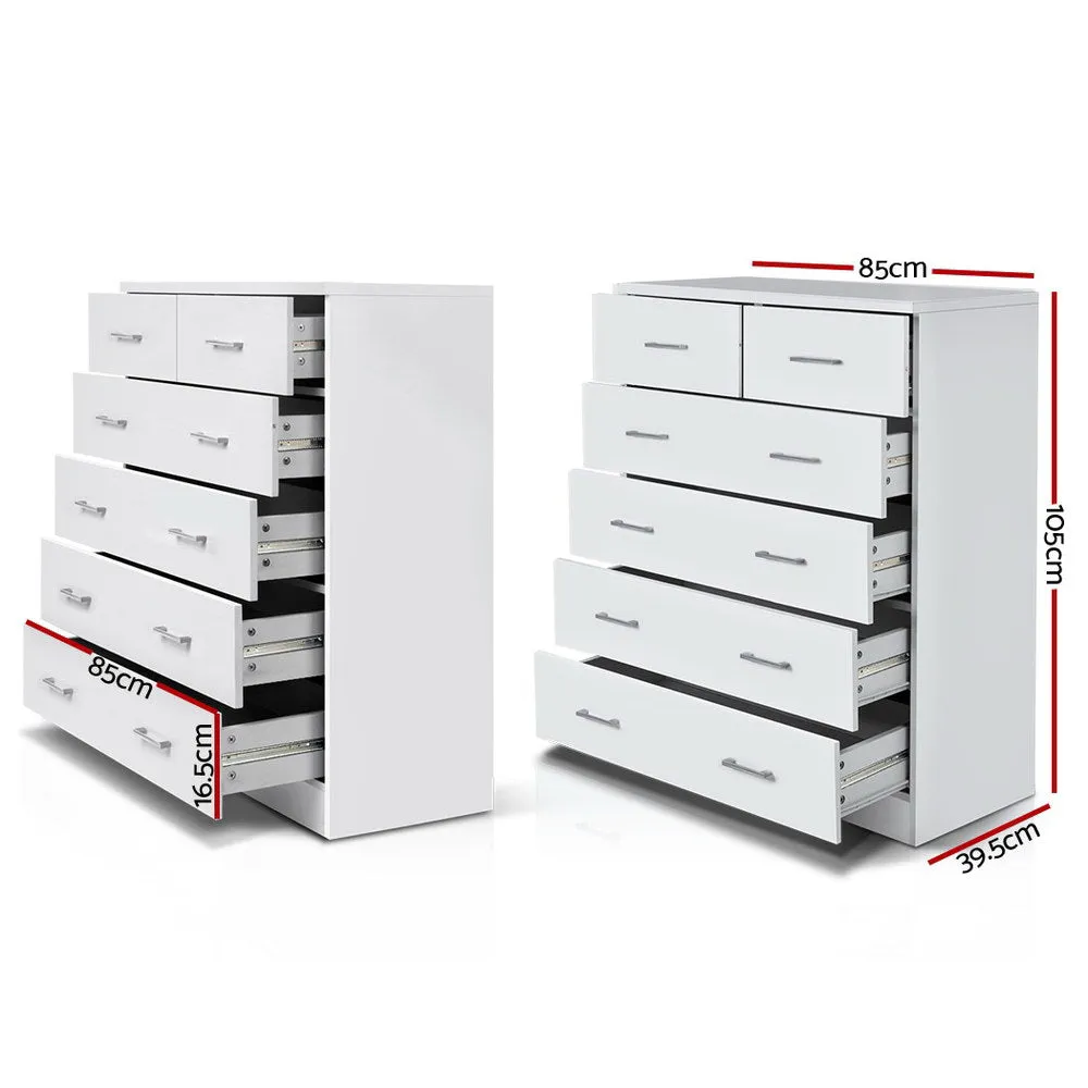Chest Of drawer 6 Drawers Tallboy Storage Bedroom Furniture White