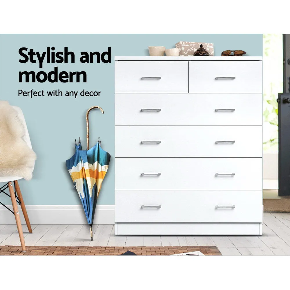 Chest Of drawer 6 Drawers Tallboy Storage Bedroom Furniture White