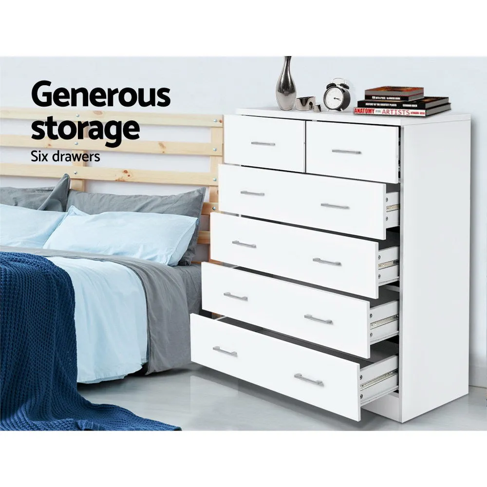 Chest Of drawer 6 Drawers Tallboy Storage Bedroom Furniture White