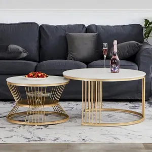 Chintamani Décor Handmade Side Table | Marble Top Side Table | Living Room Side Table | End Table for Bedroom | Coffee Table for Hall and Office Set of 2 - Color_Gold ST-16