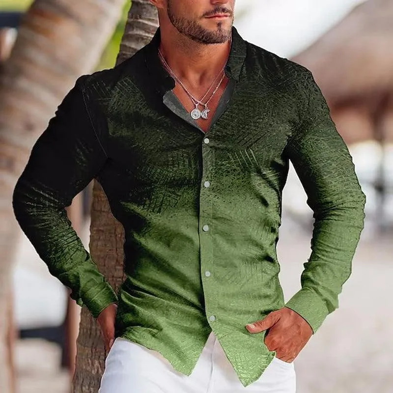 Colorful Printed Long Sleeve Lapel Shirt For Men