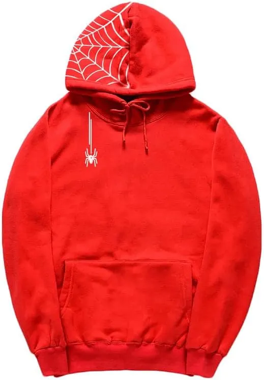 CORIRESHA Unisex Halloween Spider Web Hoodie Casual Drawstring Y2K Aesthetic Sweatshirt Kangaroo Pocket