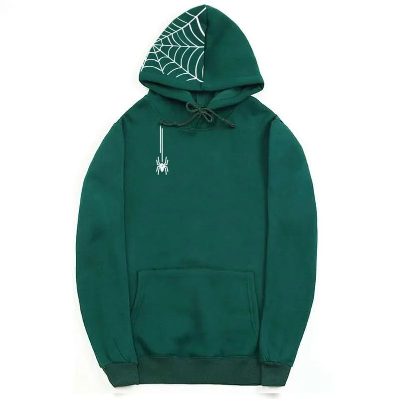 CORIRESHA Unisex Halloween Spider Web Hoodie Casual Drawstring Y2K Aesthetic Sweatshirt Kangaroo Pocket