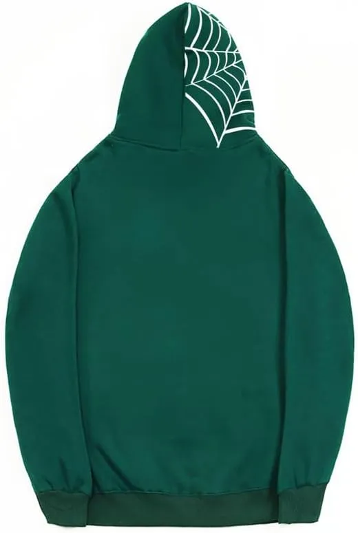 CORIRESHA Unisex Halloween Spider Web Hoodie Casual Drawstring Y2K Aesthetic Sweatshirt Kangaroo Pocket