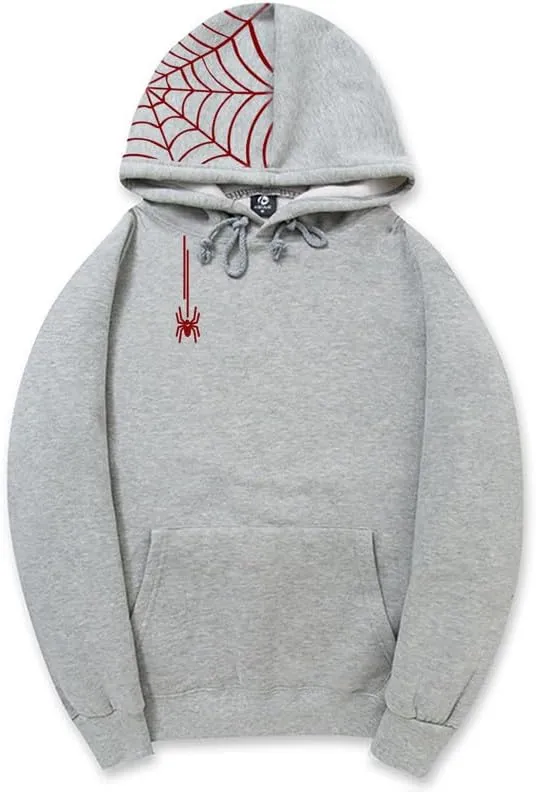 CORIRESHA Unisex Halloween Spider Web Hoodie Casual Drawstring Y2K Aesthetic Sweatshirt Kangaroo Pocket