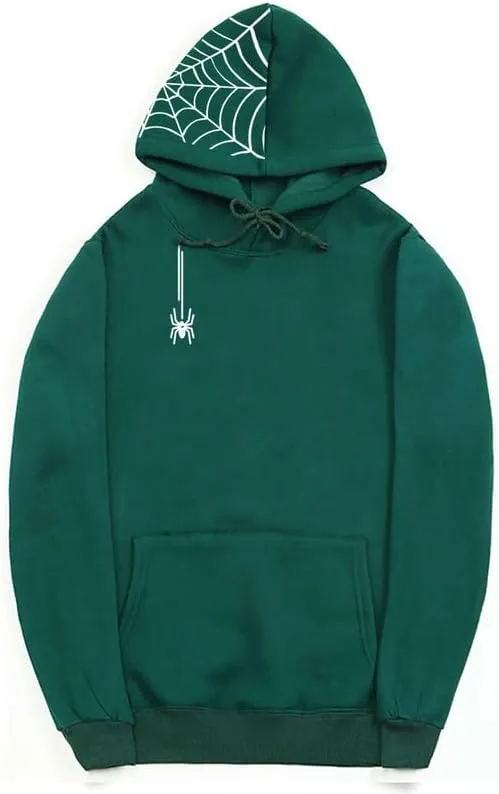 CORIRESHA Unisex Halloween Spider Web Hoodie Casual Drawstring Y2K Aesthetic Sweatshirt Kangaroo Pocket