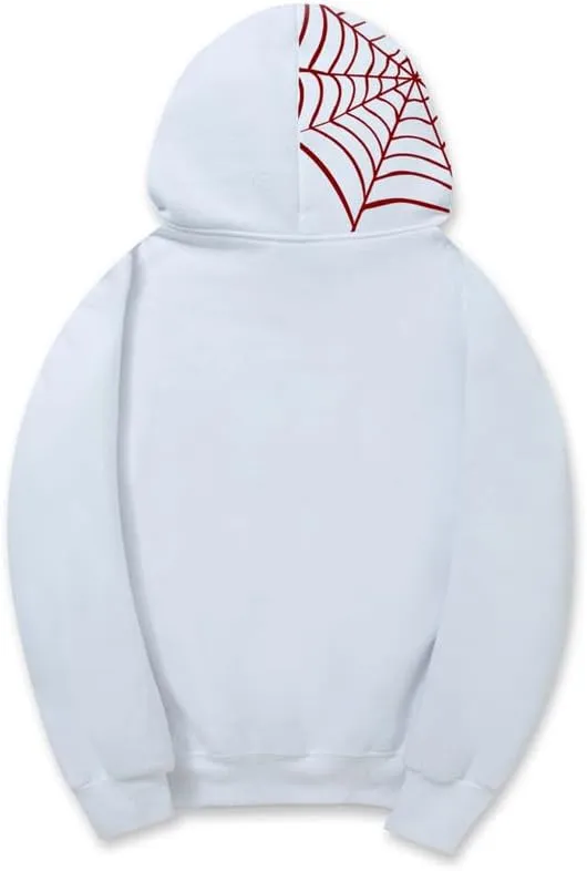 CORIRESHA Unisex Halloween Spider Web Hoodie Casual Drawstring Y2K Aesthetic Sweatshirt Kangaroo Pocket