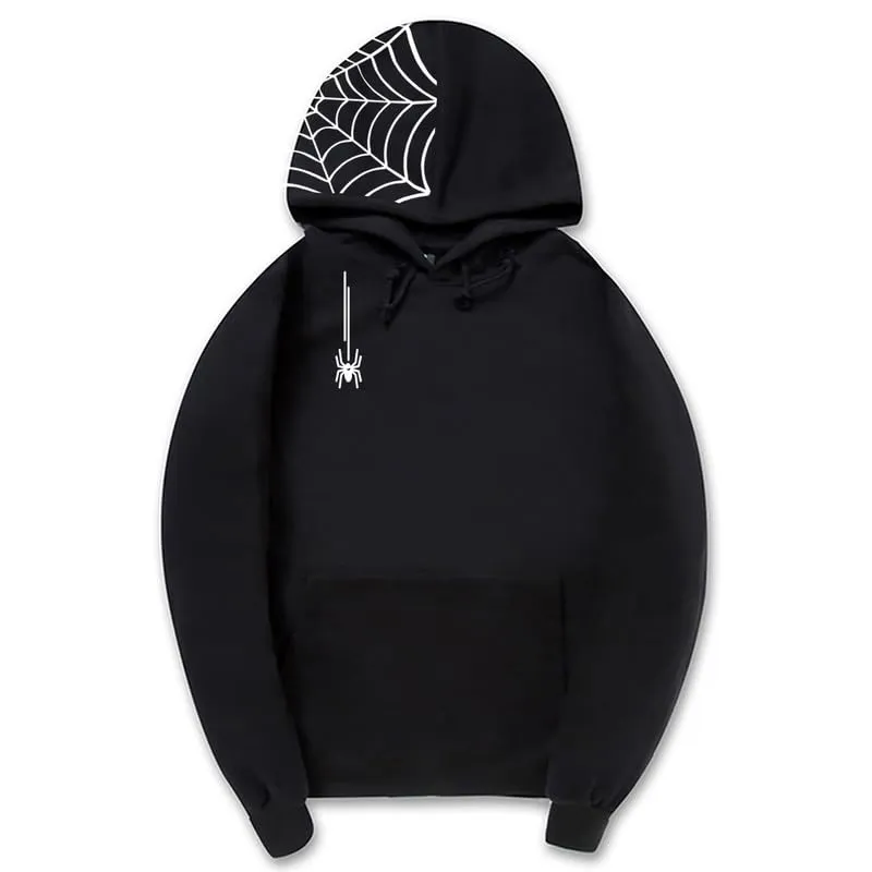 CORIRESHA Unisex Halloween Spider Web Hoodie Casual Drawstring Y2K Aesthetic Sweatshirt Kangaroo Pocket