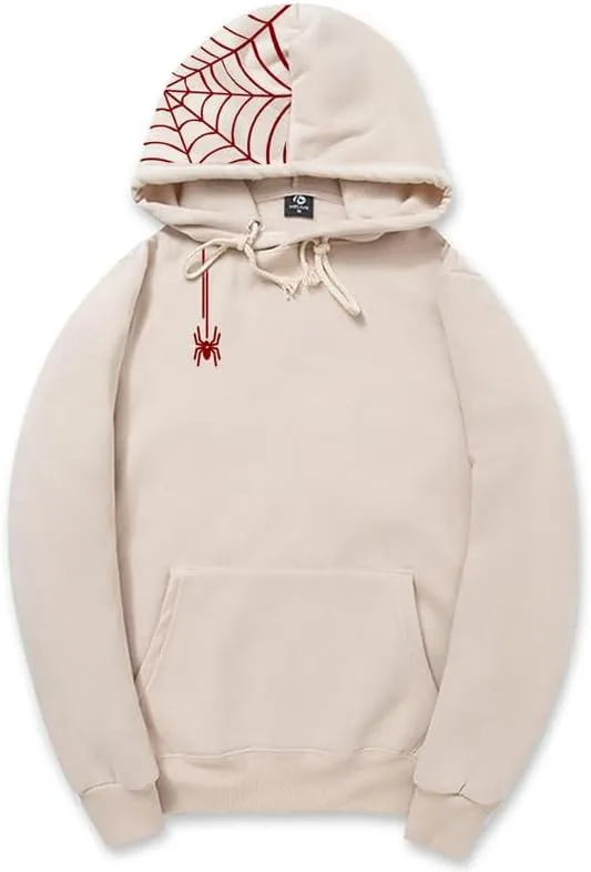 CORIRESHA Unisex Halloween Spider Web Hoodie Casual Drawstring Y2K Aesthetic Sweatshirt Kangaroo Pocket