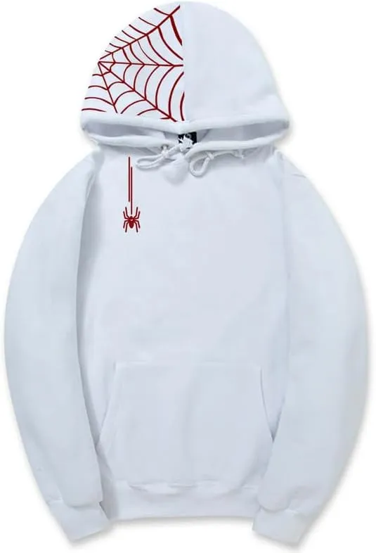 CORIRESHA Unisex Halloween Spider Web Hoodie Casual Drawstring Y2K Aesthetic Sweatshirt Kangaroo Pocket