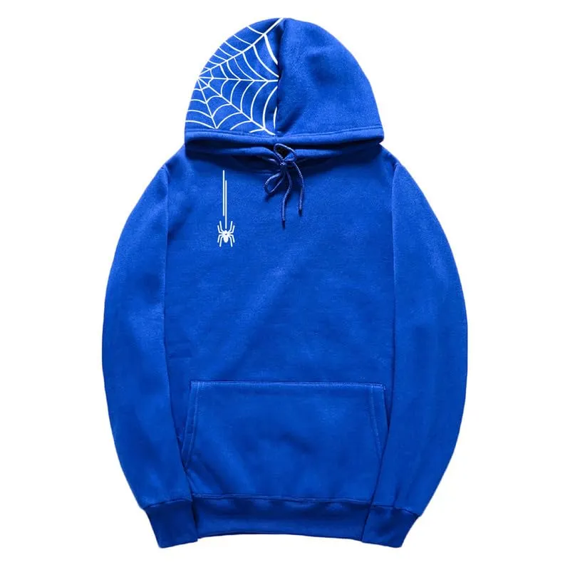CORIRESHA Unisex Halloween Spider Web Hoodie Casual Drawstring Y2K Aesthetic Sweatshirt Kangaroo Pocket