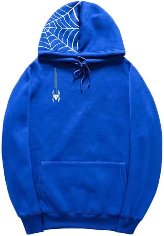 CORIRESHA Unisex Halloween Spider Web Hoodie Casual Drawstring Y2K Aesthetic Sweatshirt Kangaroo Pocket