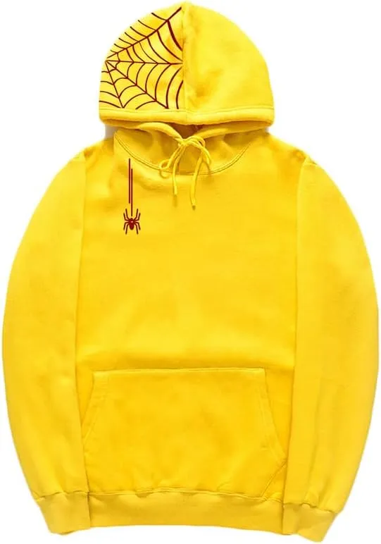CORIRESHA Unisex Halloween Spider Web Hoodie Casual Drawstring Y2K Aesthetic Sweatshirt Kangaroo Pocket