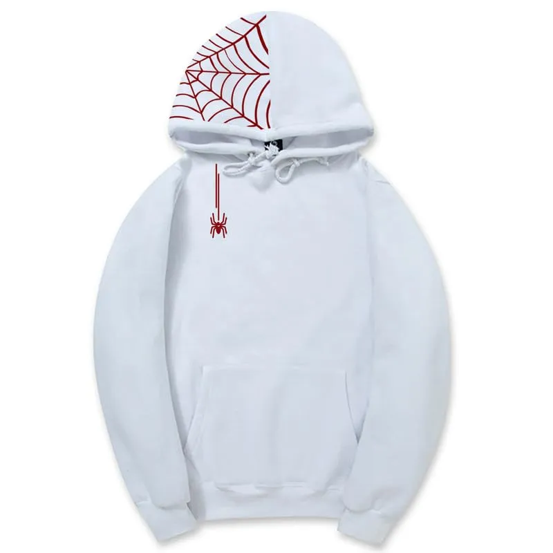 CORIRESHA Unisex Halloween Spider Web Hoodie Casual Drawstring Y2K Aesthetic Sweatshirt Kangaroo Pocket