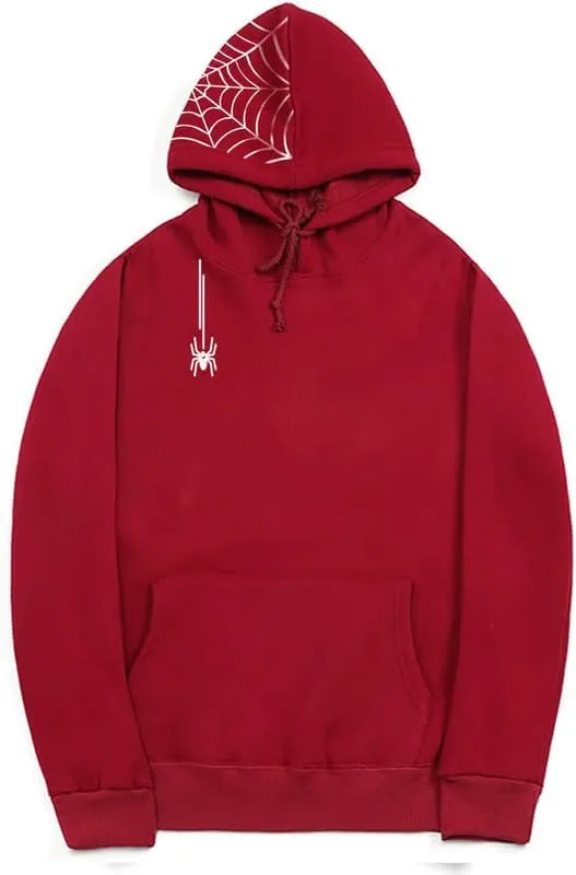 CORIRESHA Unisex Halloween Spider Web Hoodie Casual Drawstring Y2K Aesthetic Sweatshirt Kangaroo Pocket