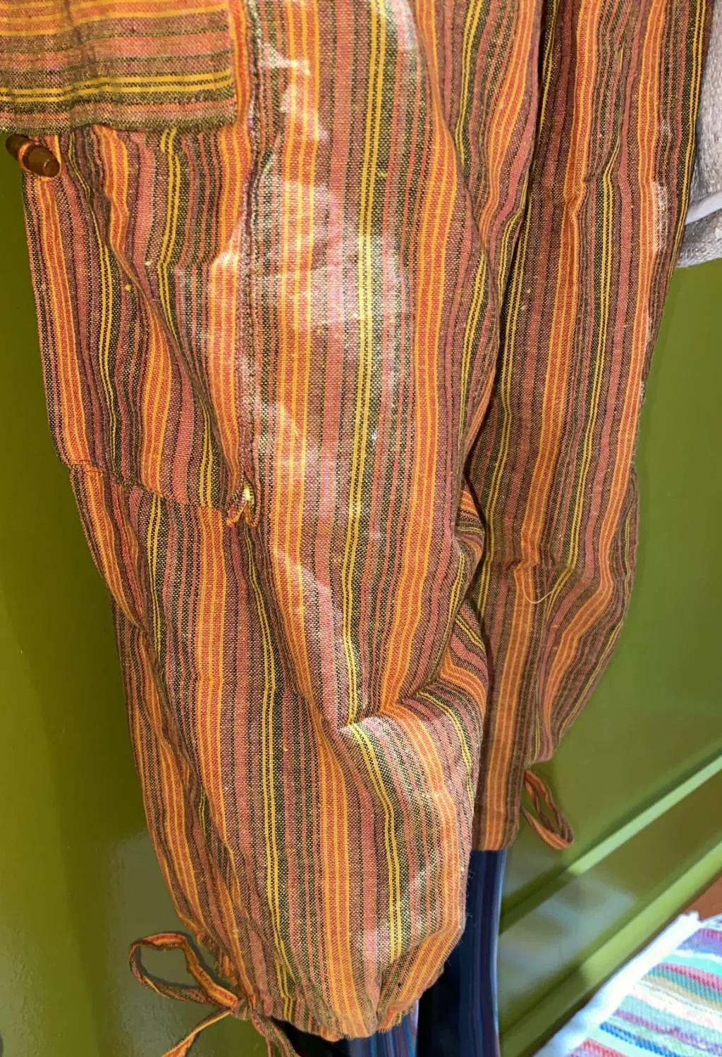 Cotton Wide-Leg 3/4 Cargo Pocket Pants - Stripes