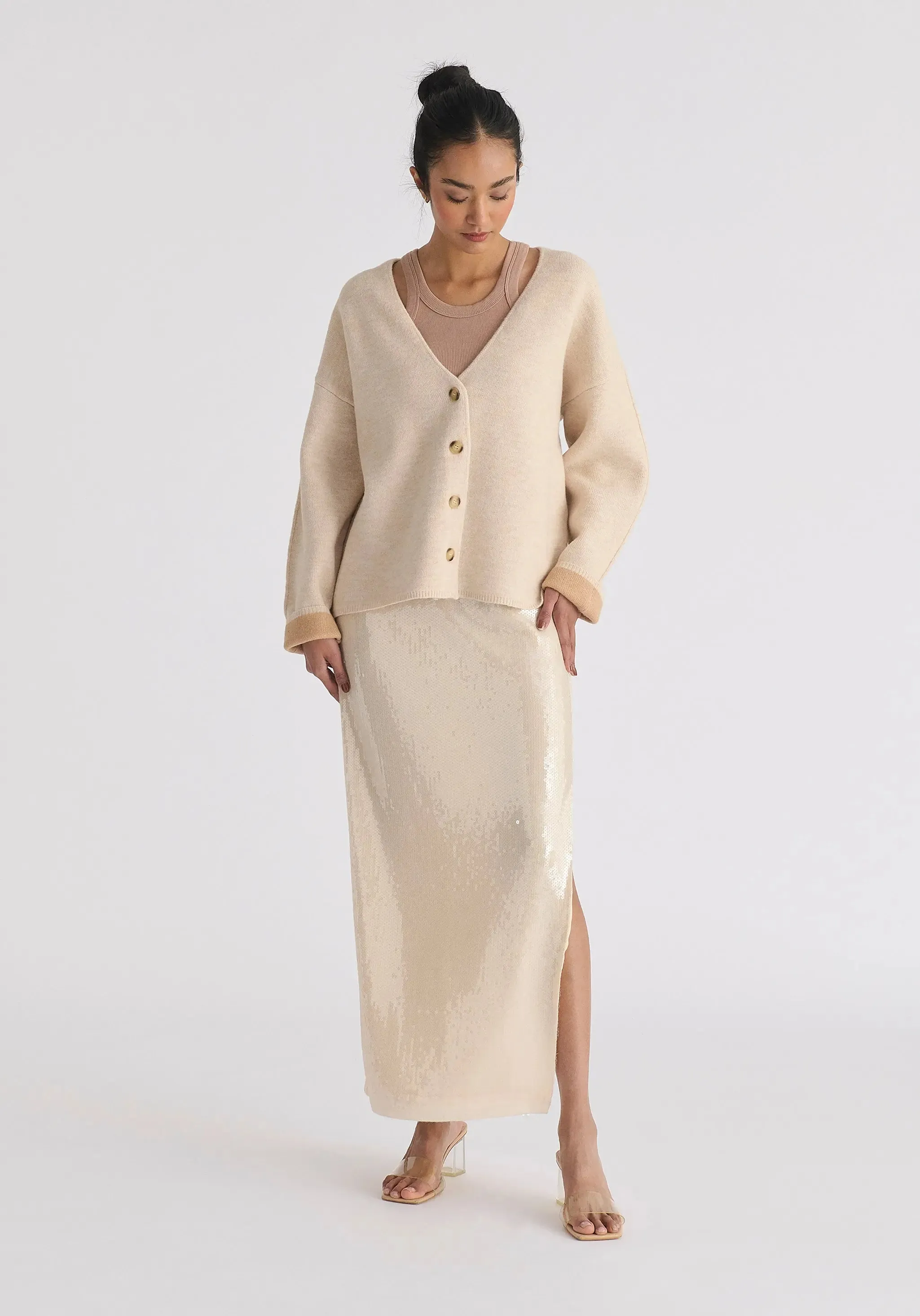 Cream Two-Tone Cardigan