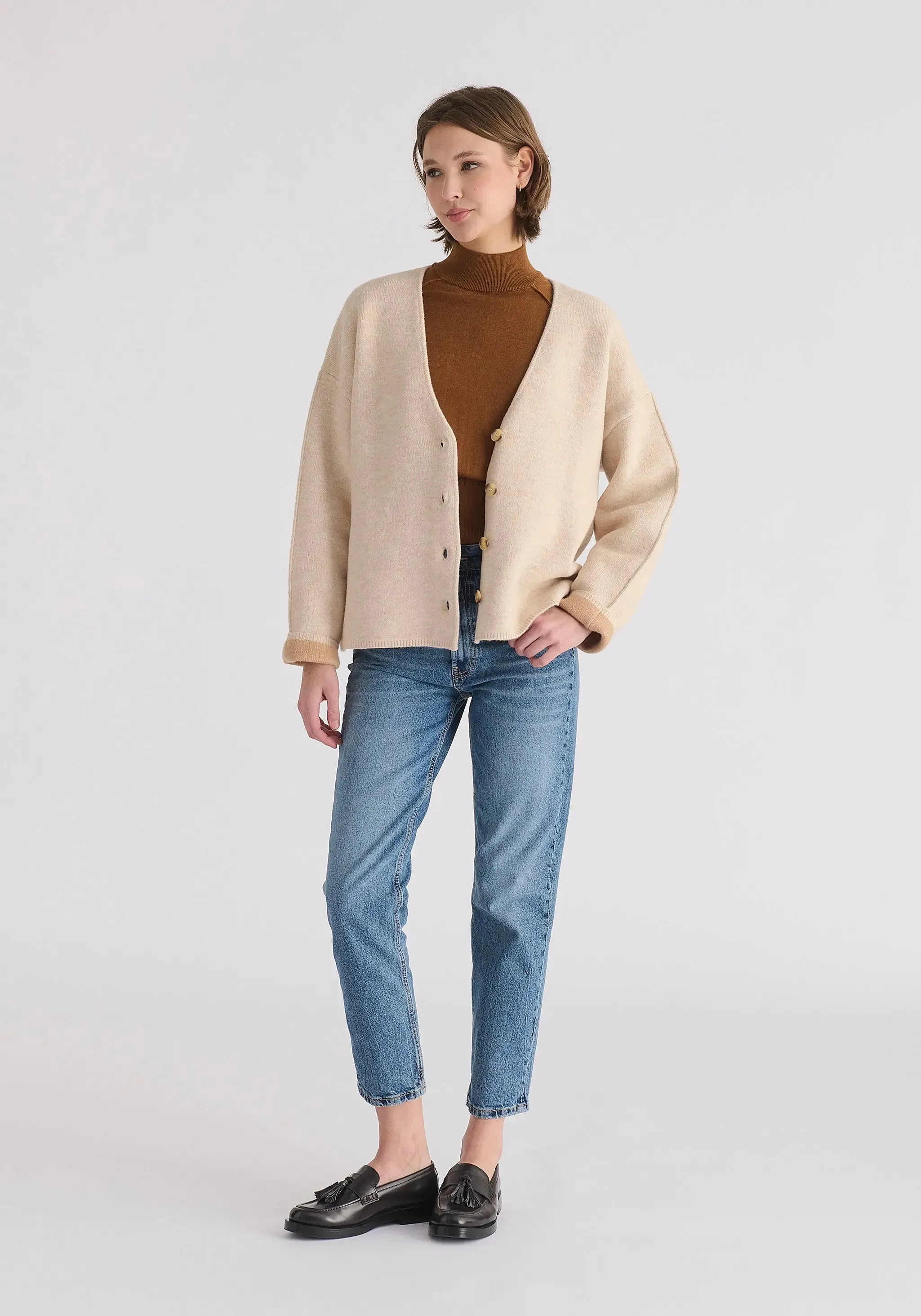 Cream Two-Tone Cardigan