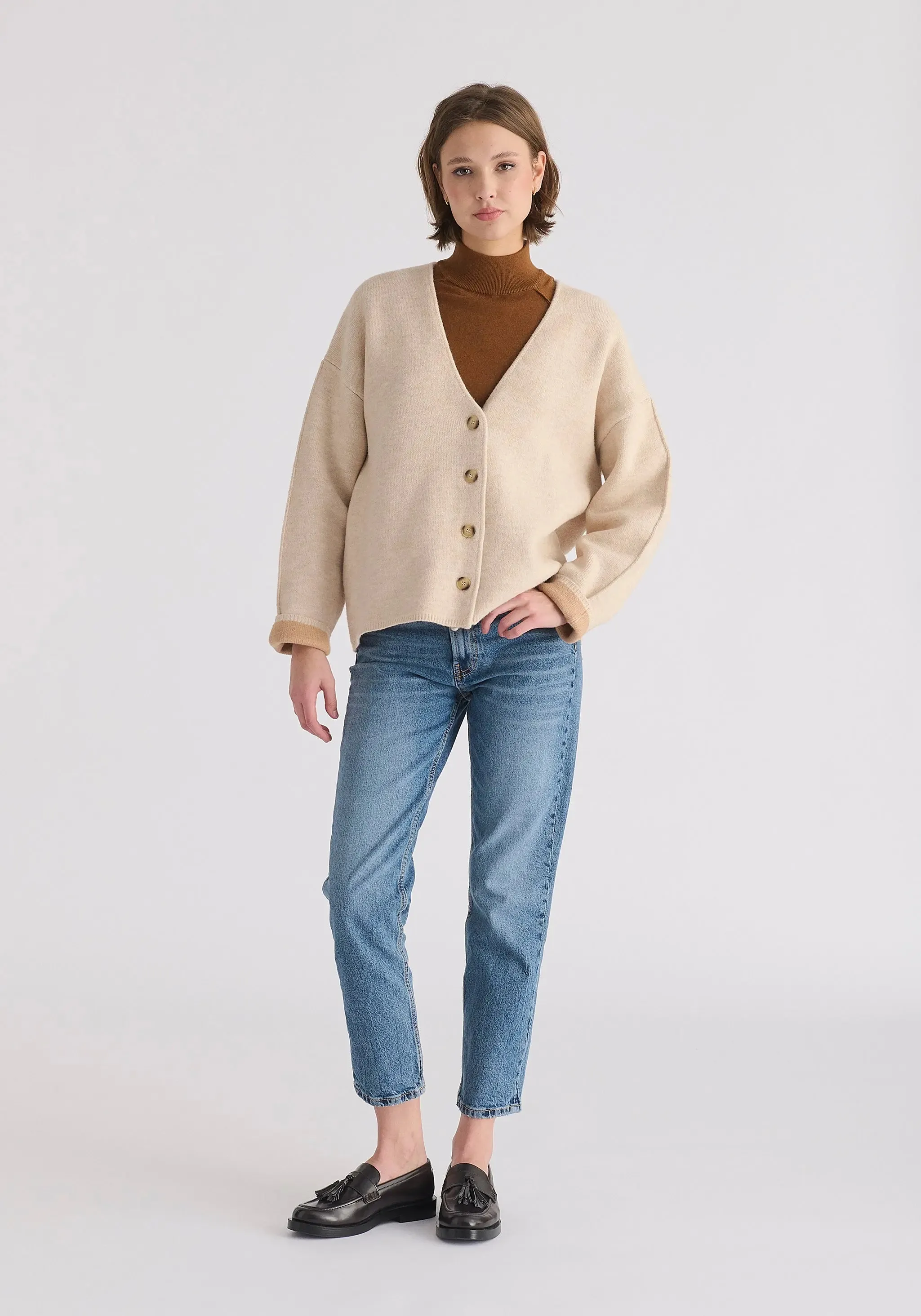 Cream Two-Tone Cardigan