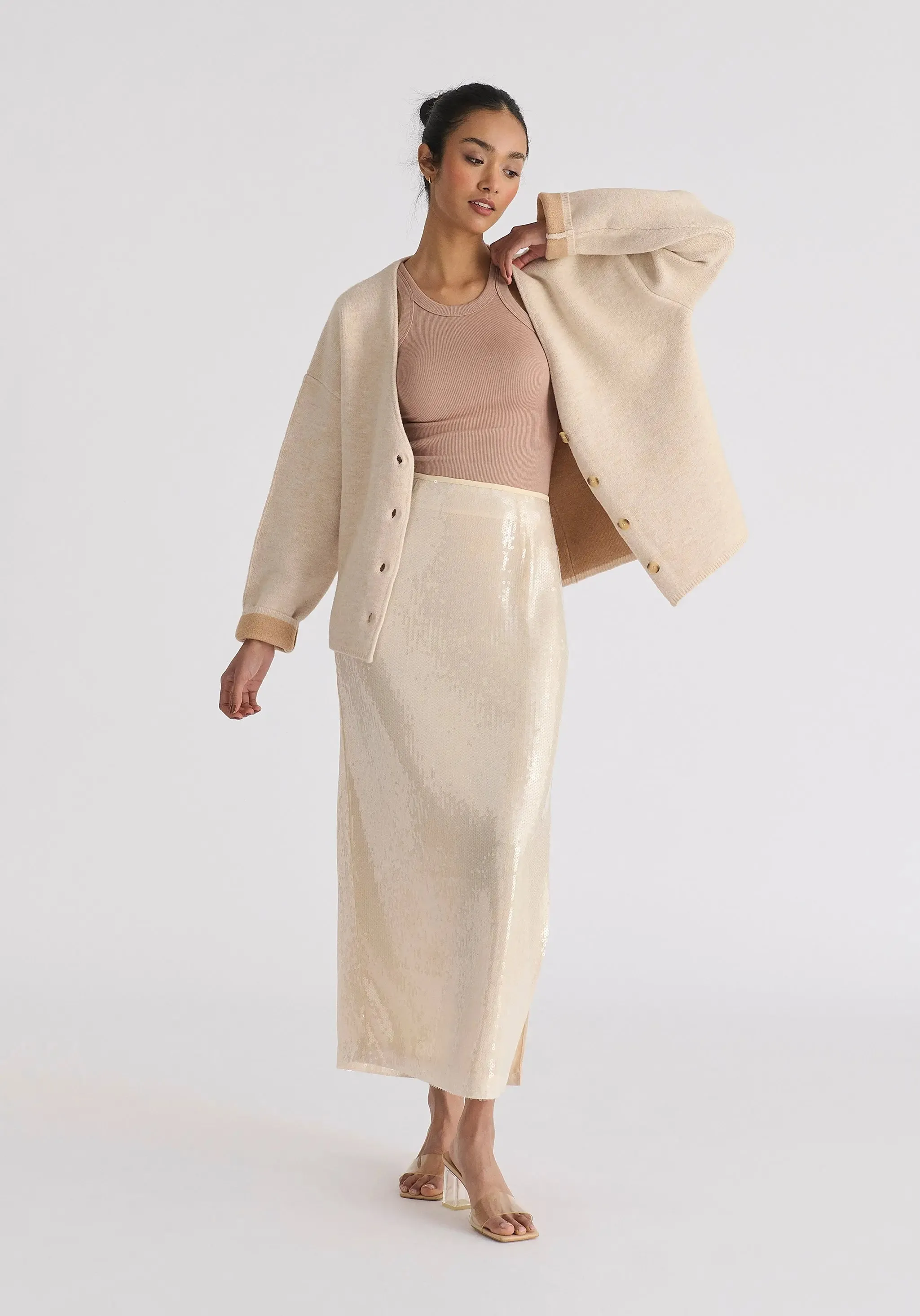 Cream Two-Tone Cardigan
