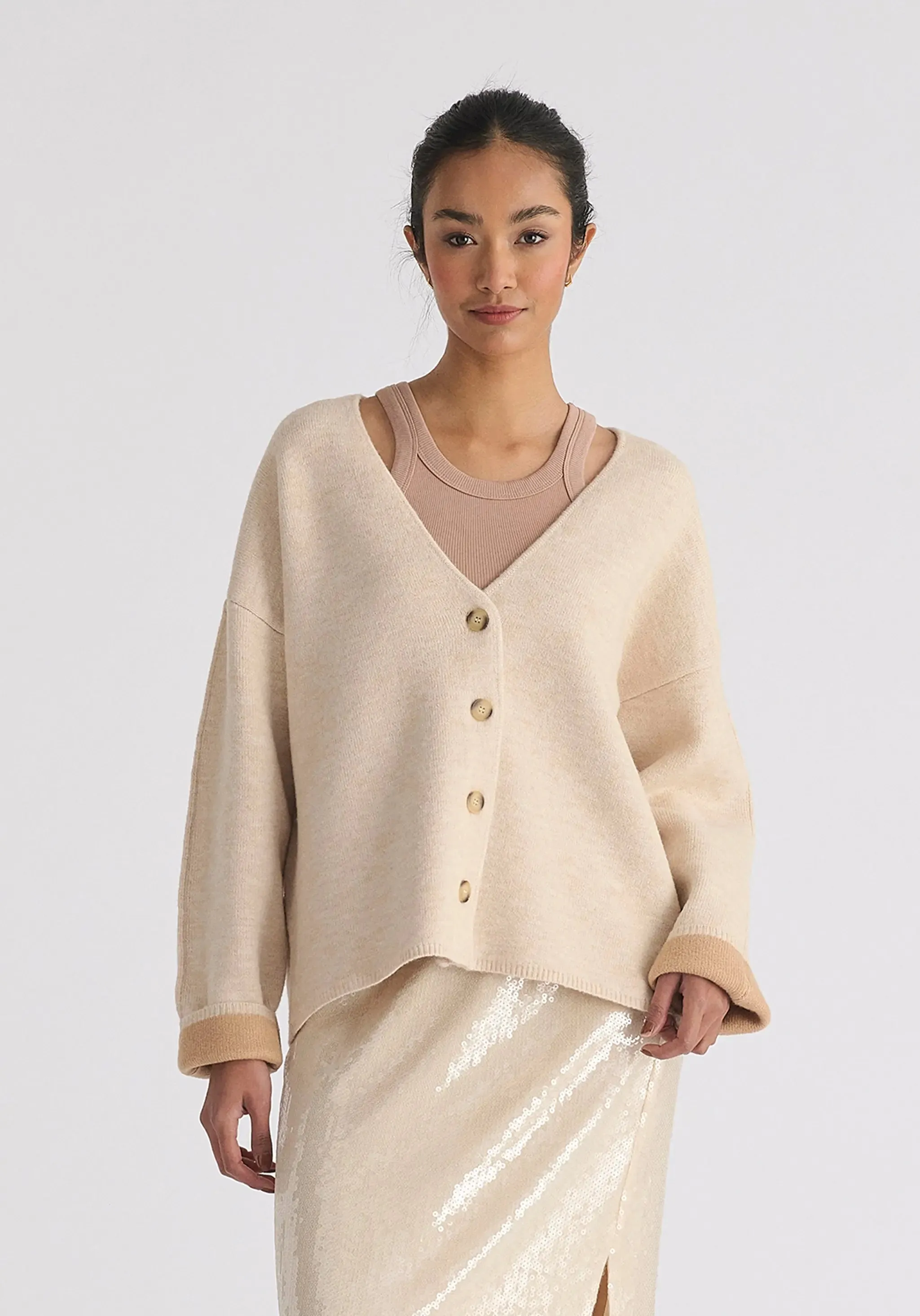 Cream Two-Tone Cardigan
