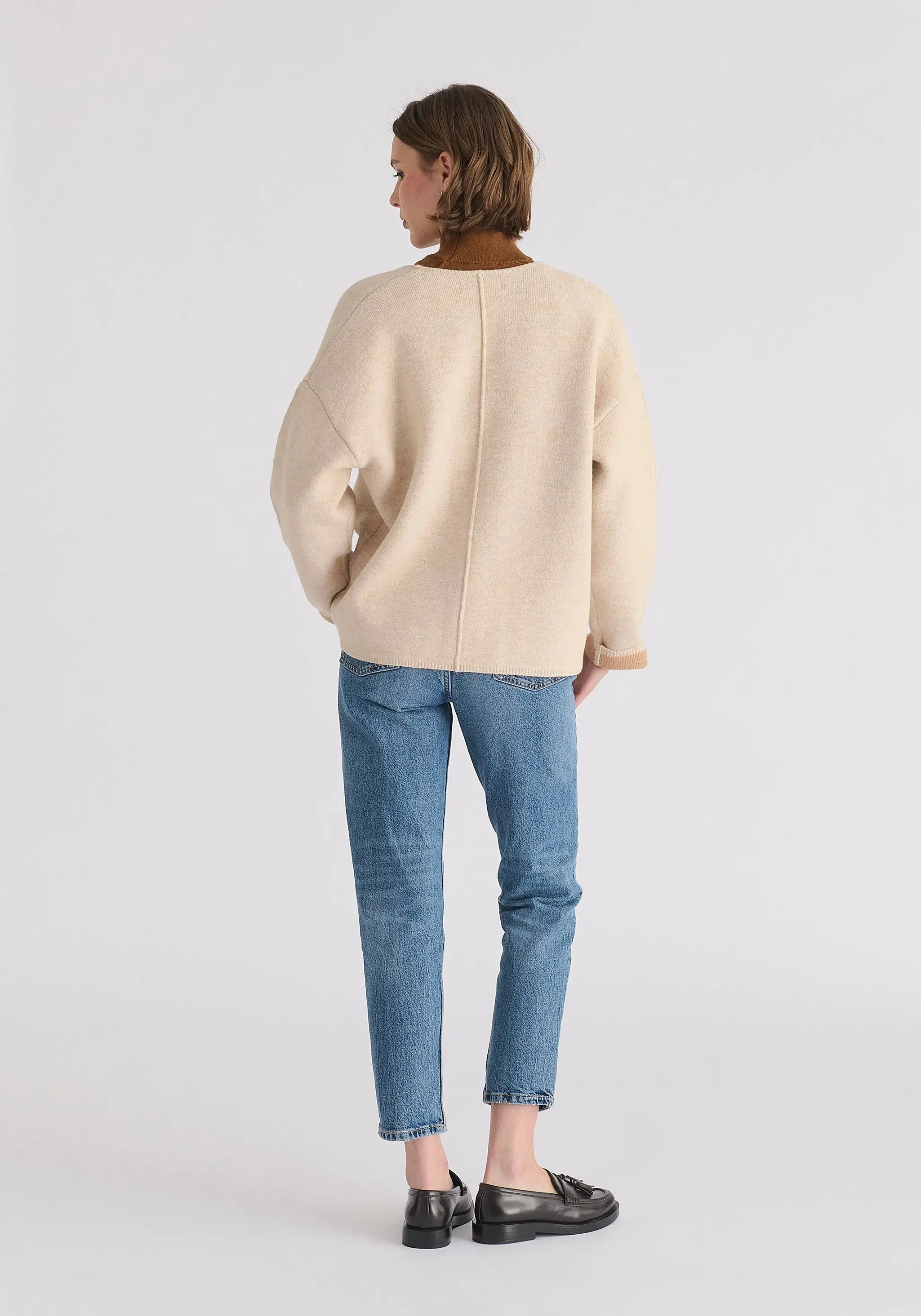 Cream Two-Tone Cardigan