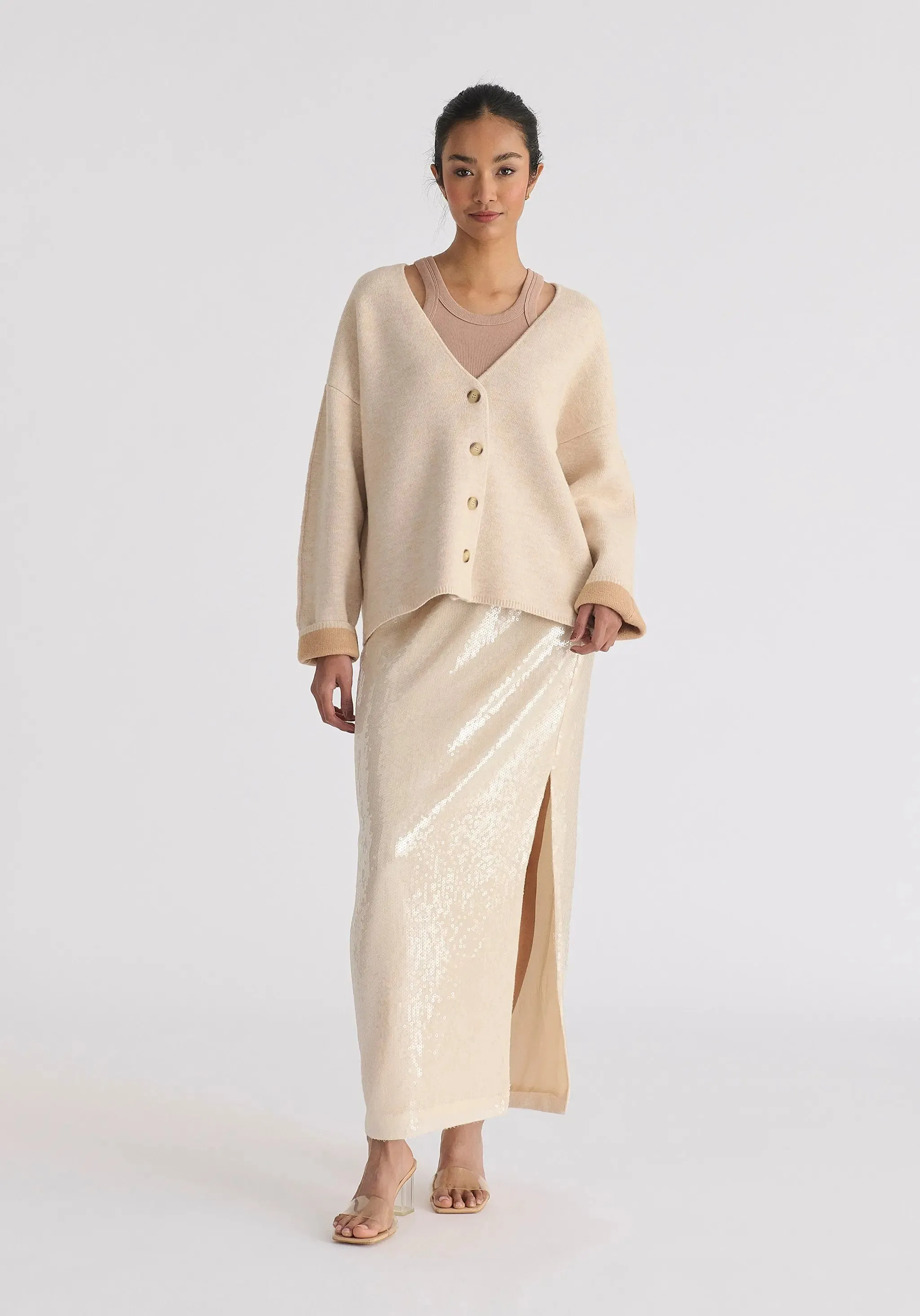 Cream Two-Tone Cardigan