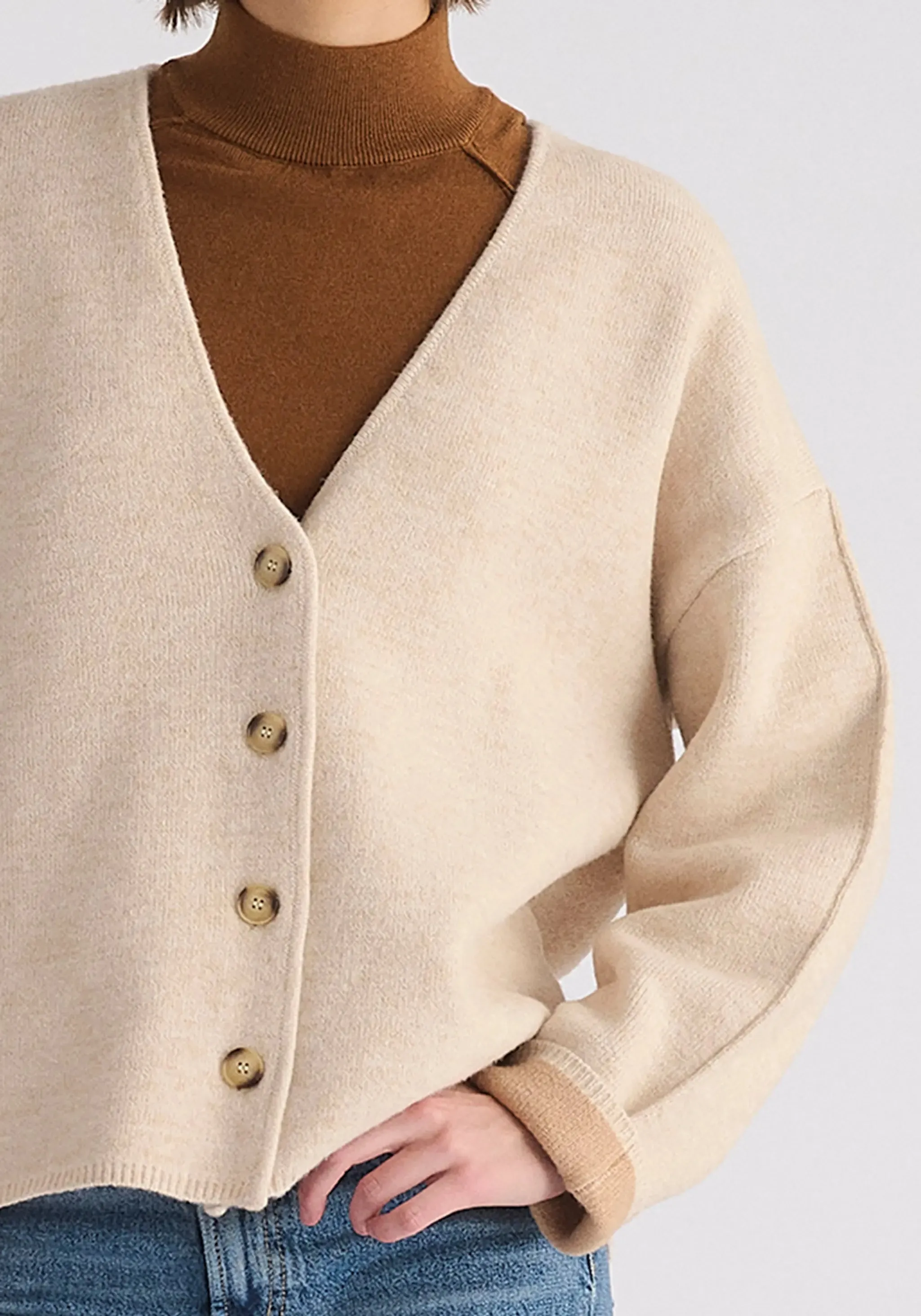 Cream Two-Tone Cardigan
