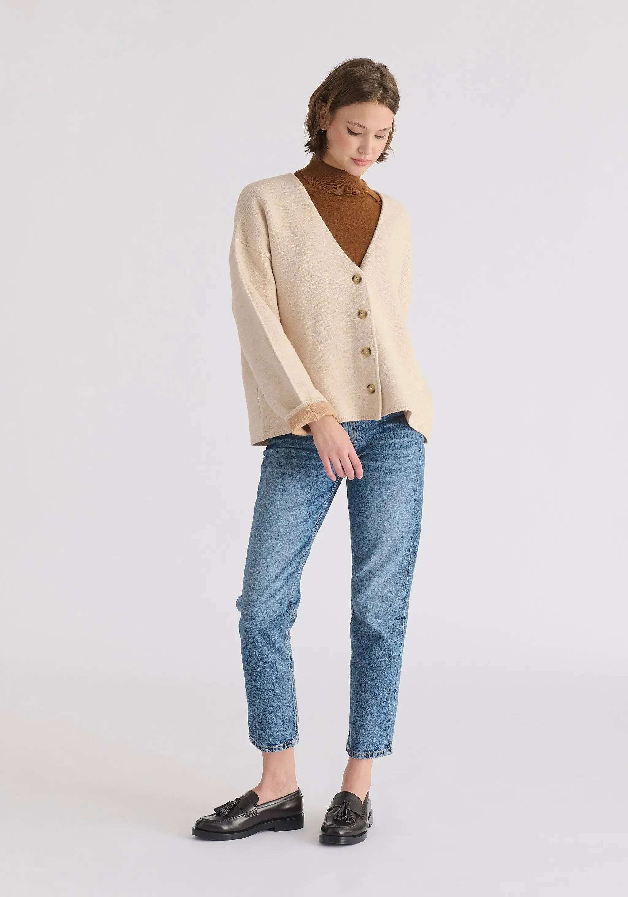 Cream Two-Tone Cardigan