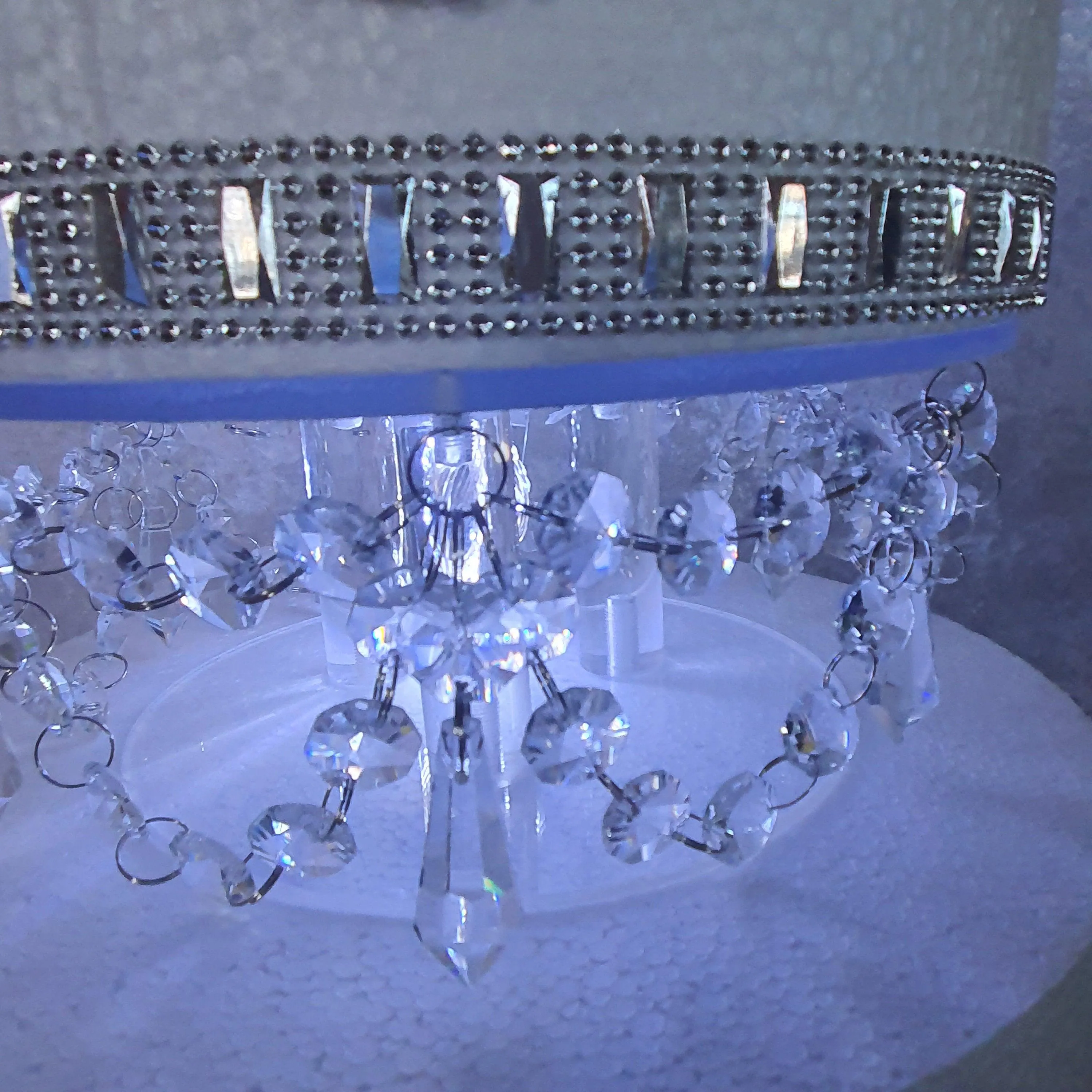 Crystal Chandelier LED Wedding Cake Tiers, CAKE Separator Set of 2, cake dividers, glass crystal drapes, round