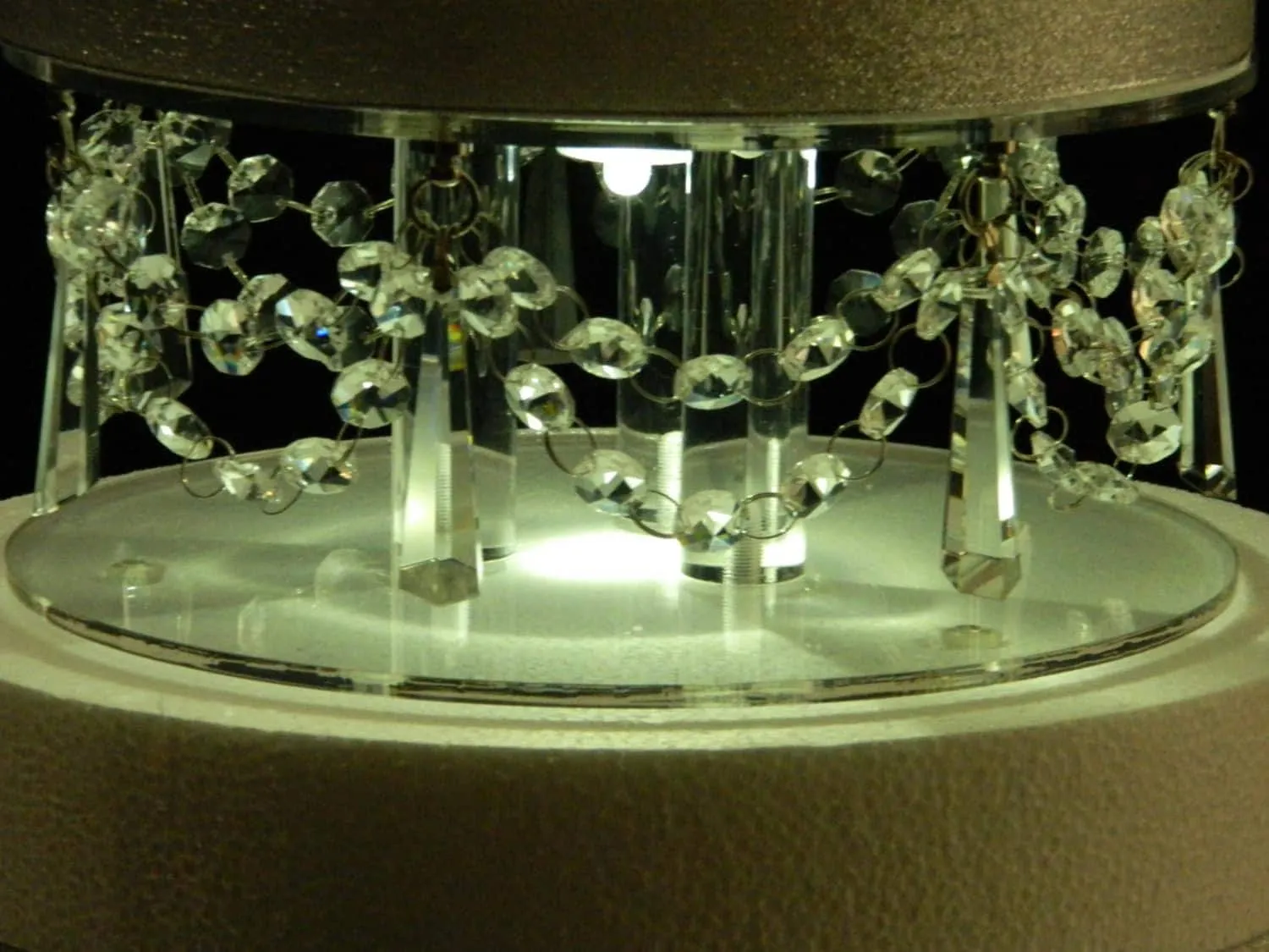 Crystal Chandelier LED Wedding Cake Tiers, CAKE Separator Set of 2, cake dividers, glass crystal drapes, round