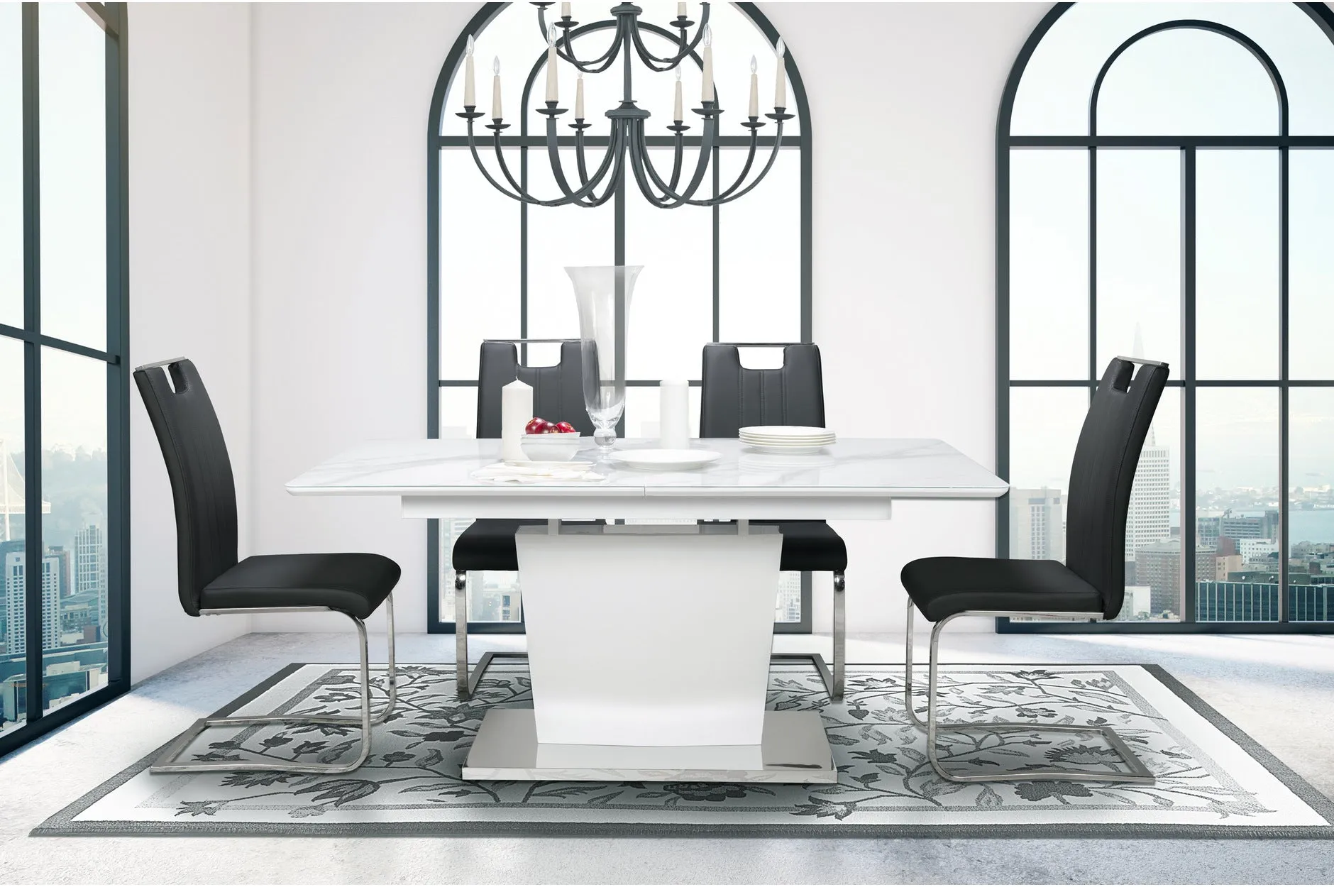 Cynthia 7 Piece Dining Set with Zane Chair in Black Leather