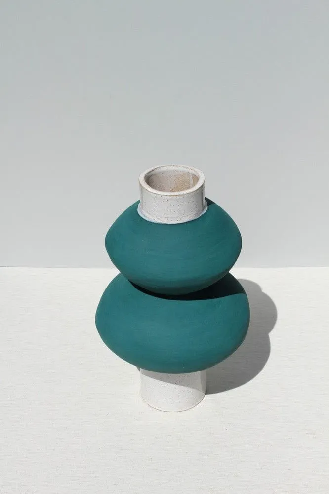 Dark Green And White Stacked Vessel
