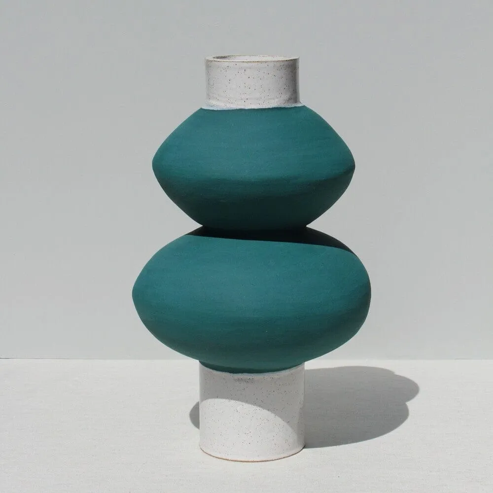 Dark Green And White Stacked Vessel